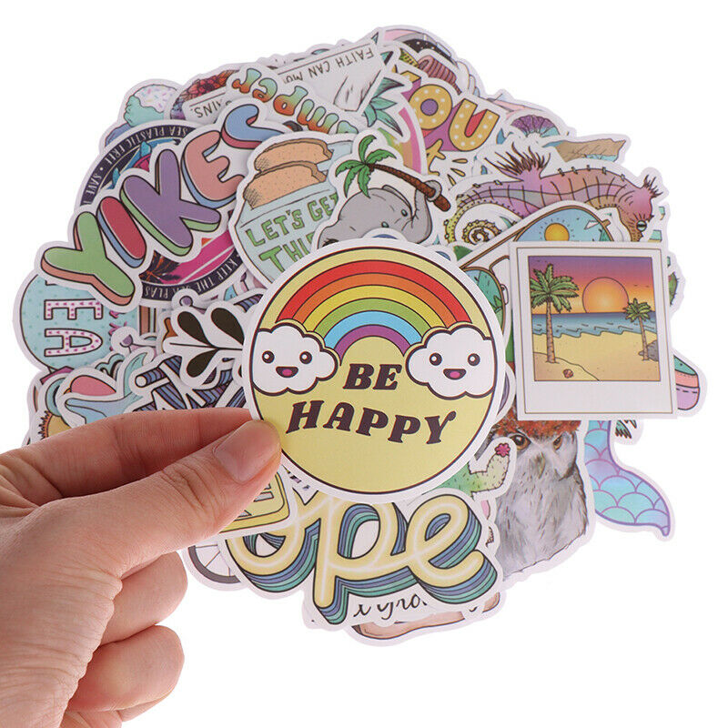 50Pcs Happy vsco Cartoon Stickers Laptop Phone Skateboard Car Suitcase Dec Kt