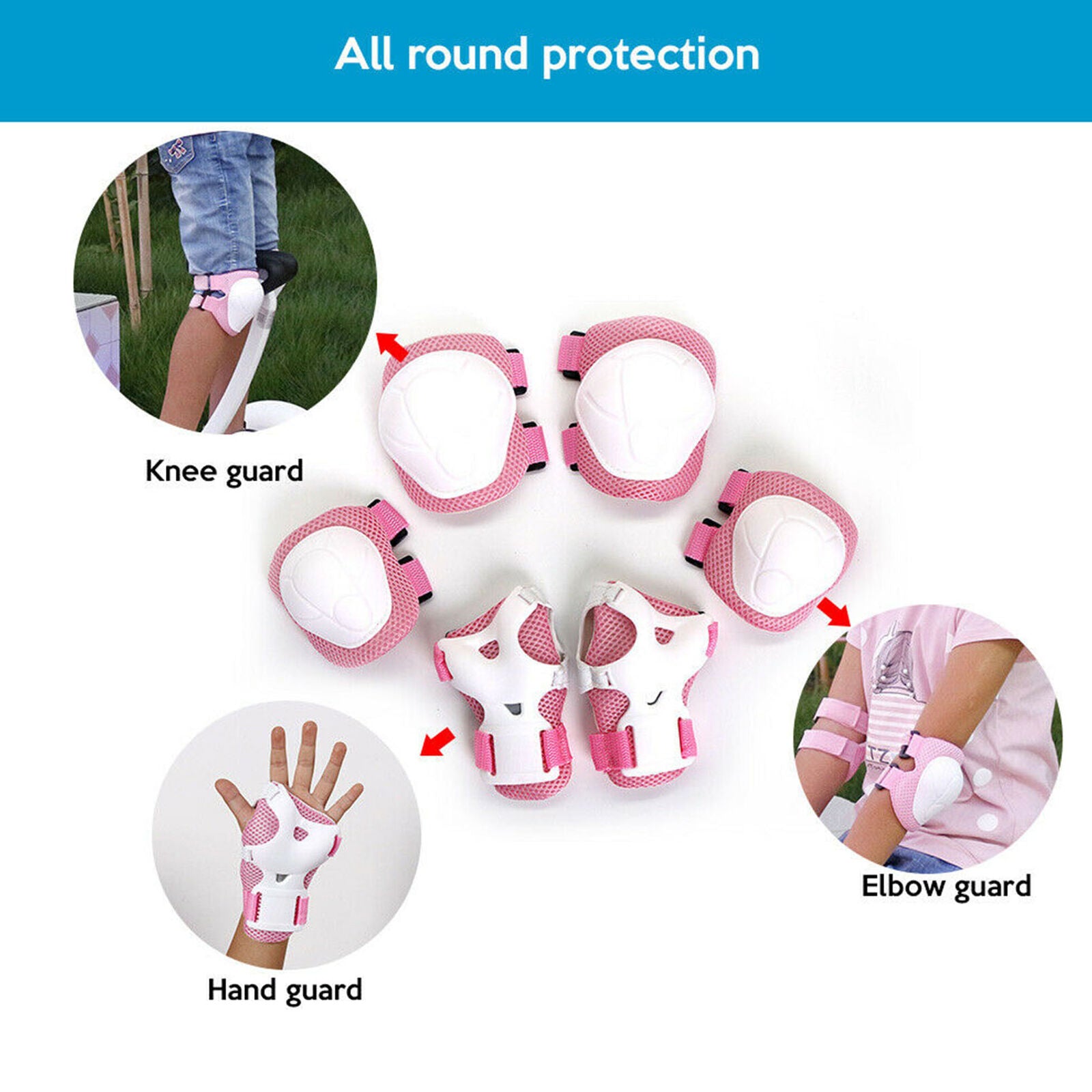 6x Set Kids Wrist Guard Cycling Skateboard Protective Gear Knee Pad Elbow Pads