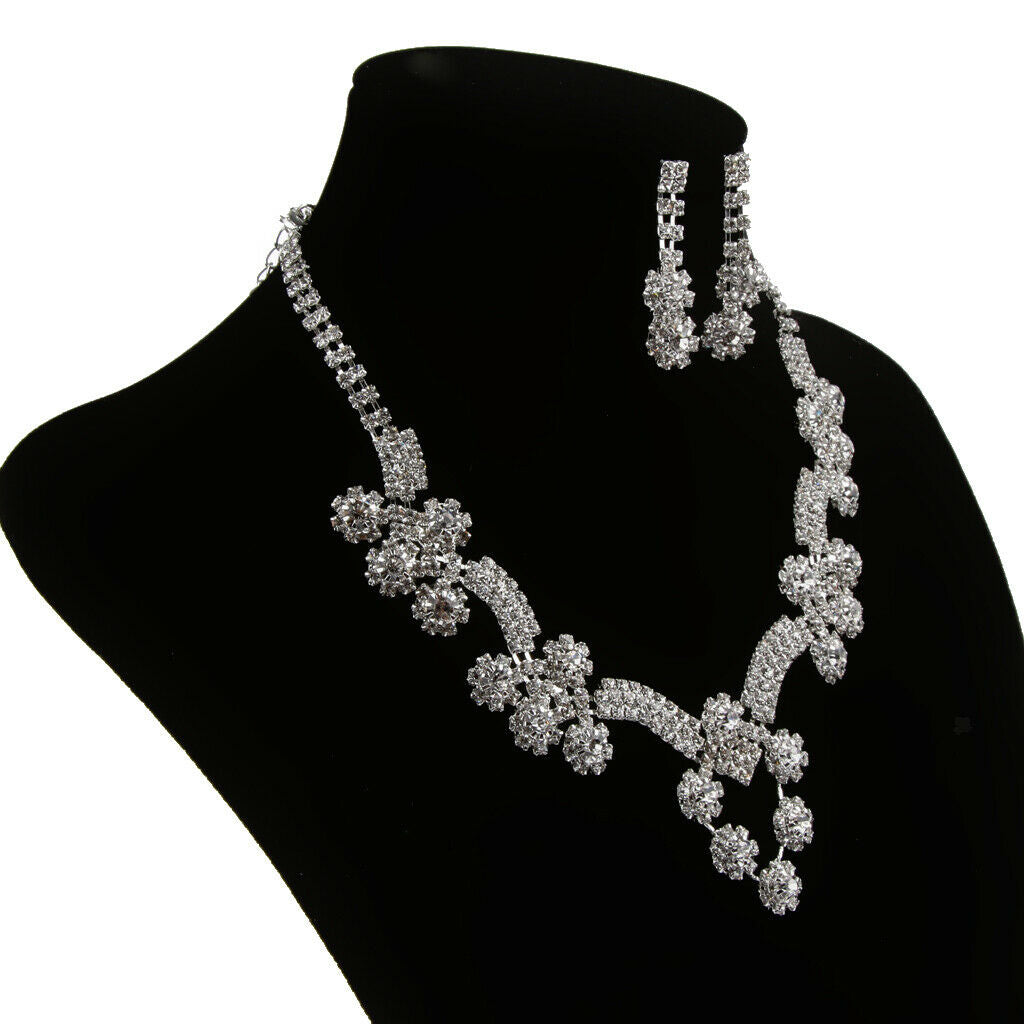 Wedding Bride Crystal Rhinestone Pendant Necklace Earring Jewelry Set