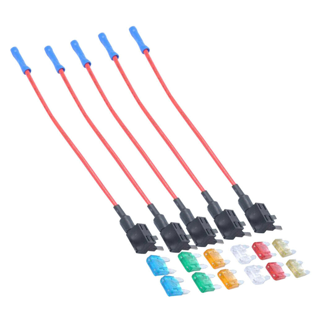 24Pcs 5A 10A 15A 20A 25A 30A Small Blade Fuse & 10Pcs Add-a-circuit Holders