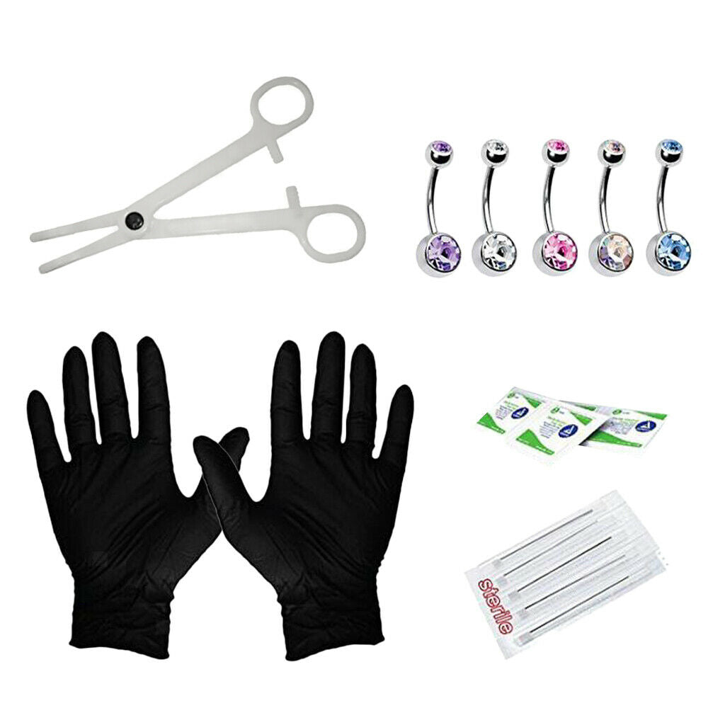 15 pcs piercing kit jewelry 14g needles stainless steel navel piercing set