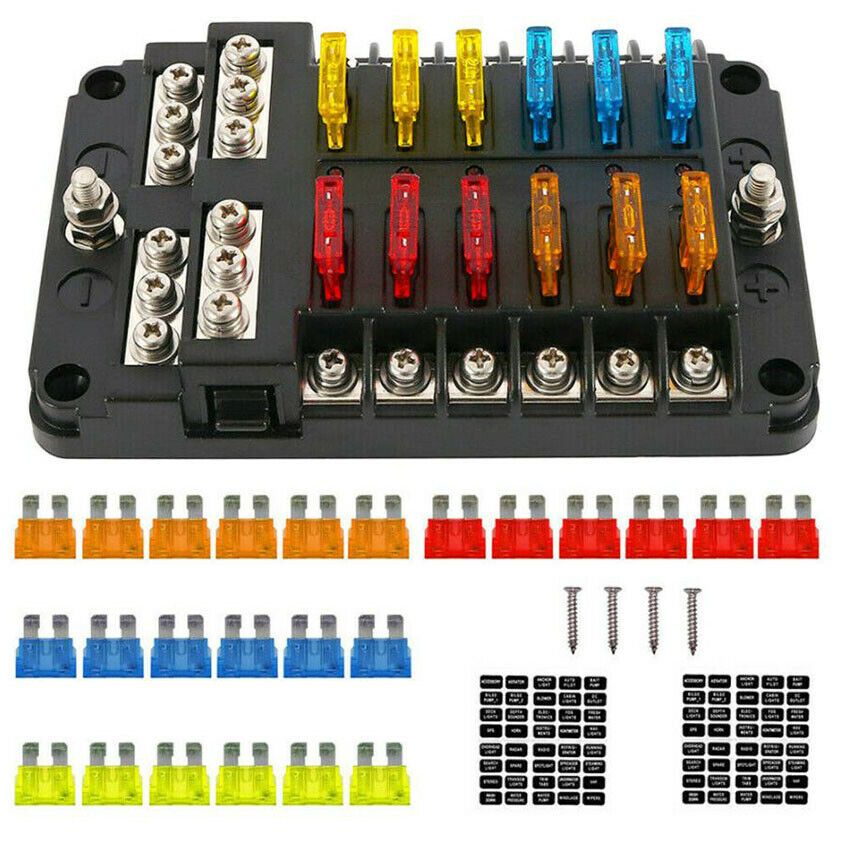 12 Way Auto Blade Fuse Holder Box Block w/ LED Indicator for 12V Car Marine