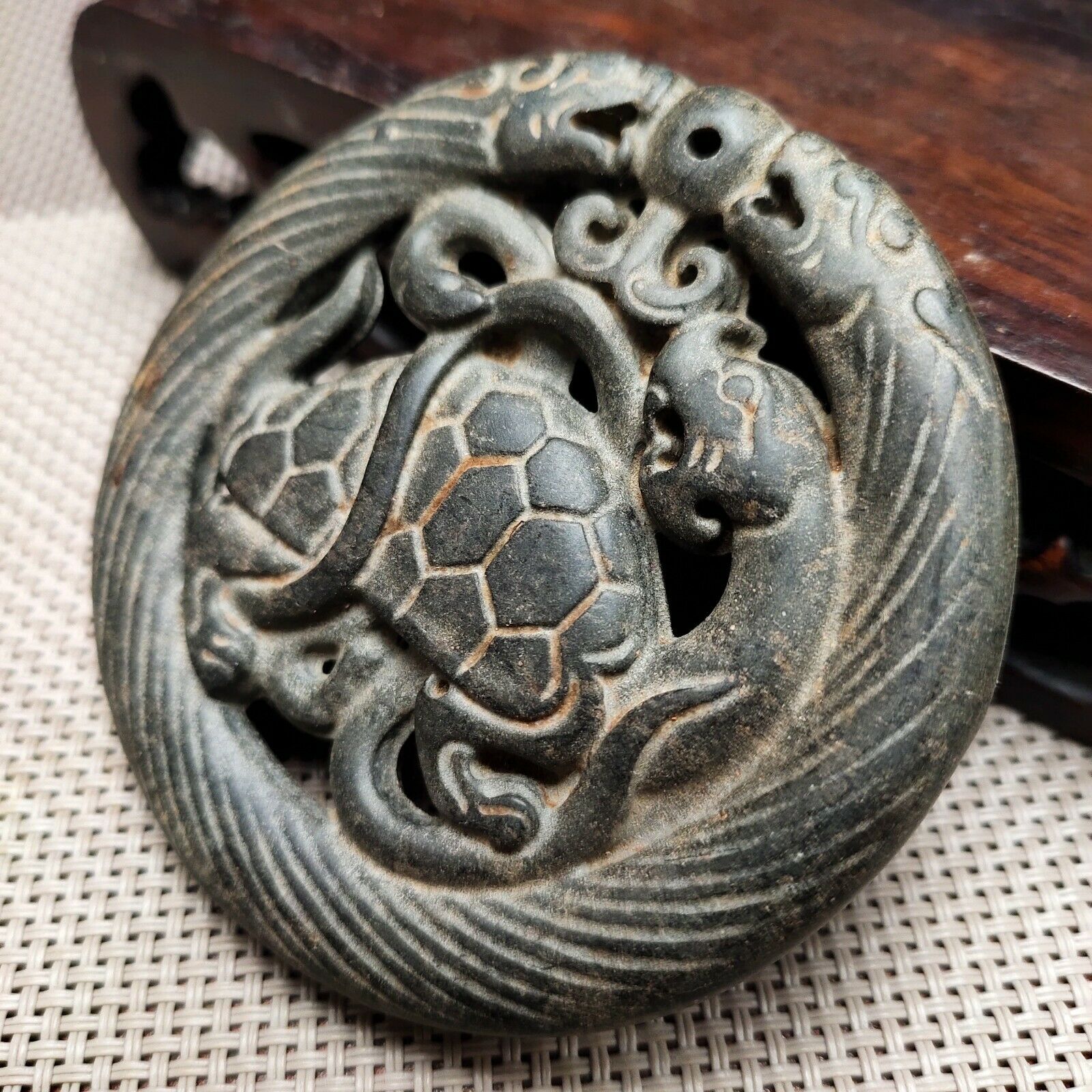 Ancient Chinese hongshan culture,old jade carved,Ancient pendant statueH263