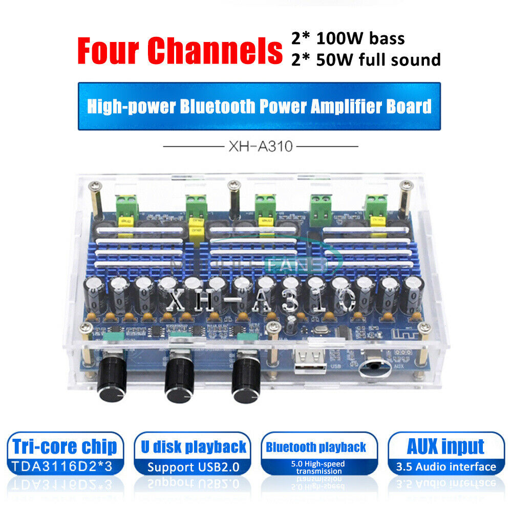 Bluetooth 5.0 Digital TPA3116D2 2X100W+2X50W Dual Audio Receiver Amplifier Board