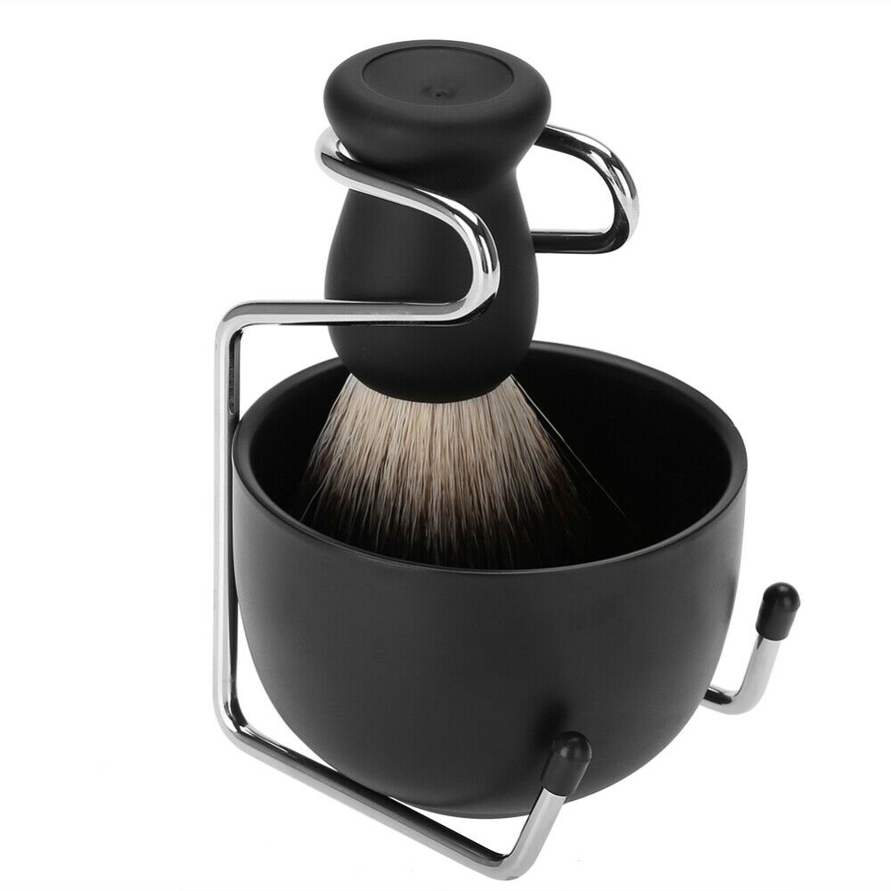 new4Pcs Men Beard Shaving Barber Tools Kit Brush+Stand+Soap+Bowl Salon Supplies