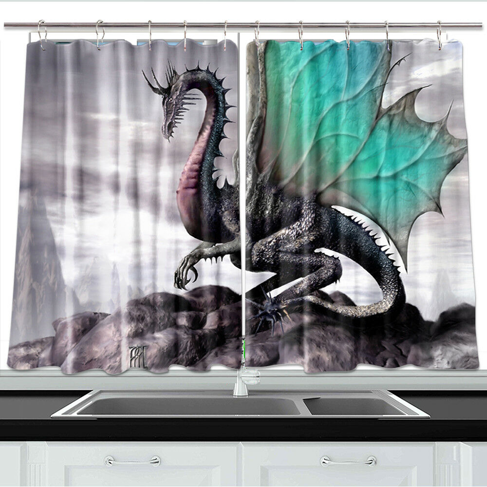 Ancient Dragon Window Curtain Treatments Kitchen Curtains 2 Panels 55X39"