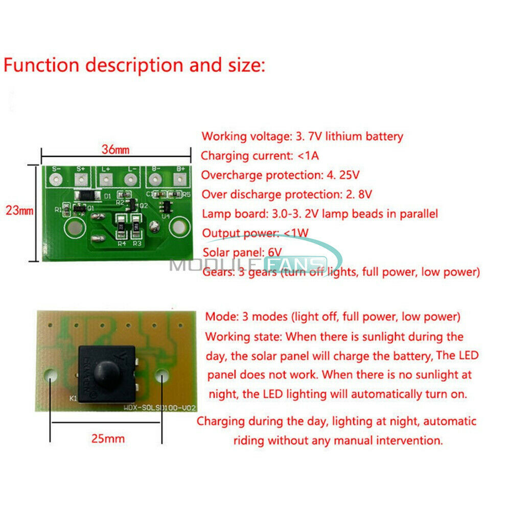6V Solar Lawn Switch Controller Circuit Board Pannel For 3.7V 1A Li-ion Battery