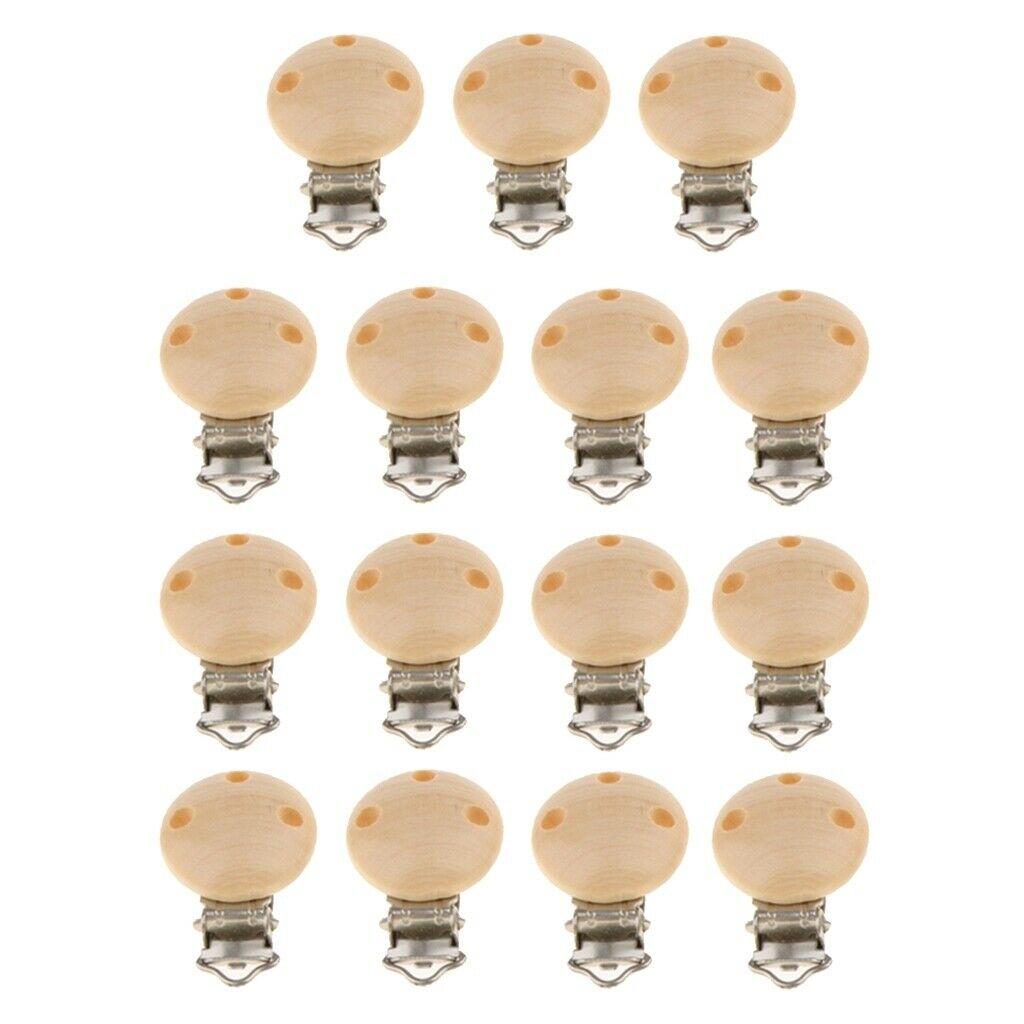 15pcs Baby Wooden Pacifier Clips Nursing Accessories Beech Round Natural