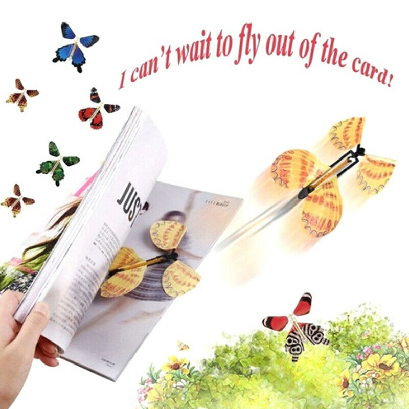 Magic Flying in the Book Butterfly Rubber Band Powered Wind Up Butterfly .l8