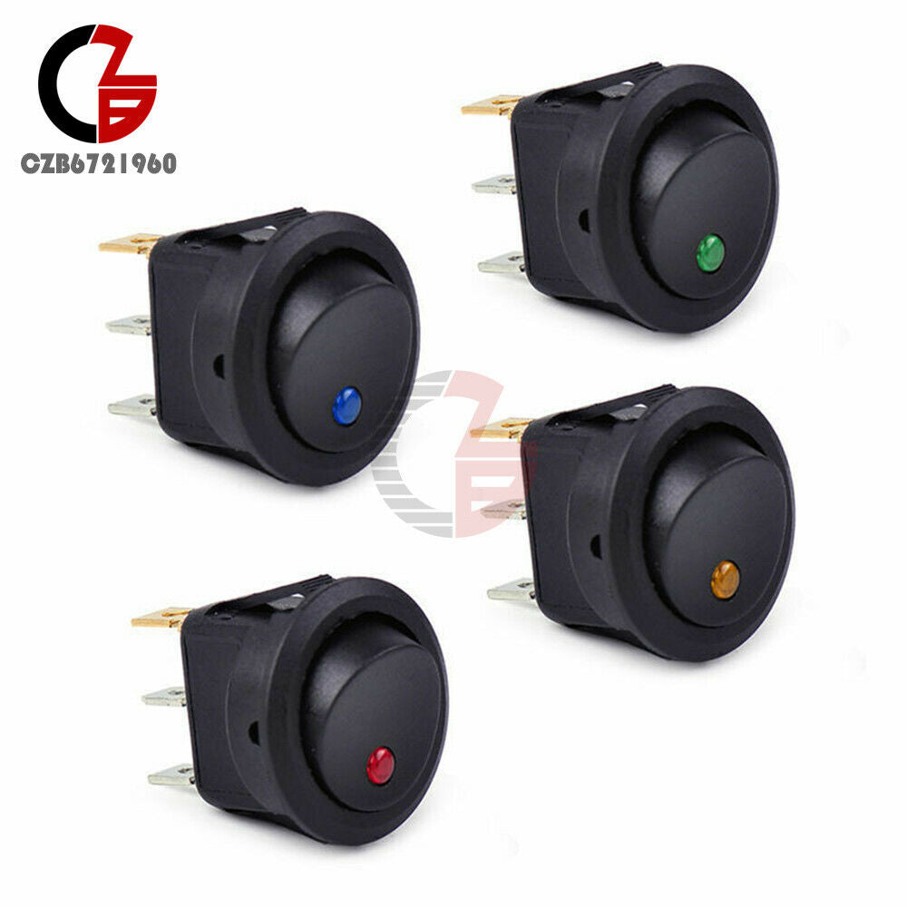 4PCS 12V Rocker Dot Red /Yellow/Green/Blue LED Light Toggle Switch SPST ON/OFF