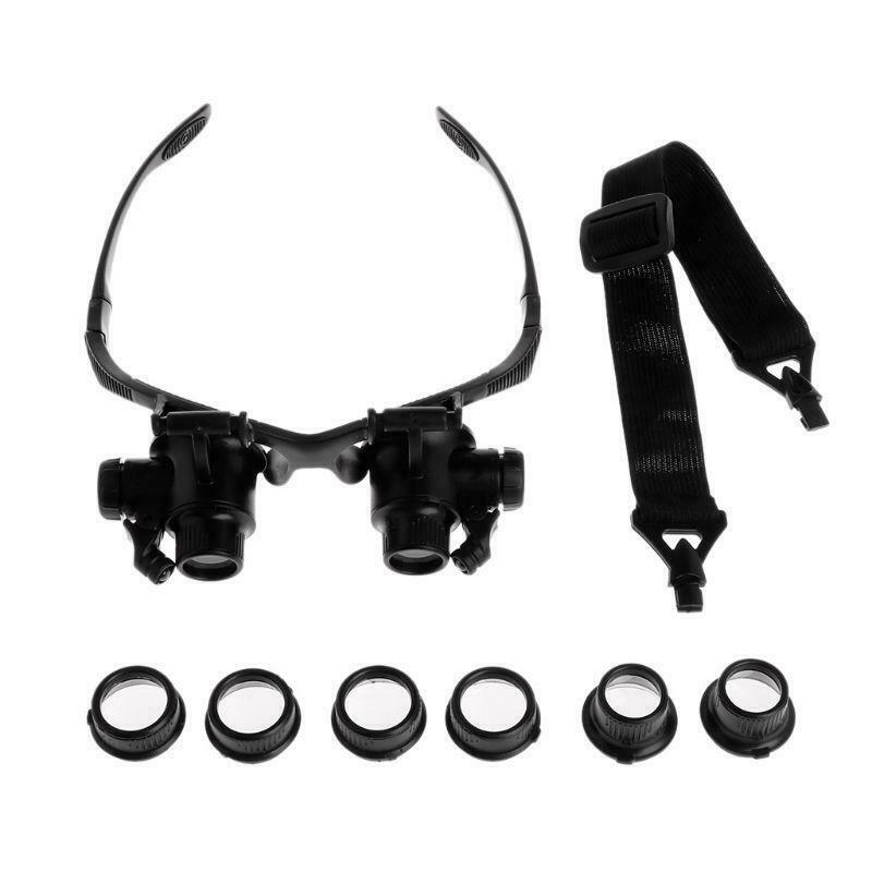 Headband Repair Magnifier With LED Light Dual Eye Jewelry Magnifying Glasses 10X