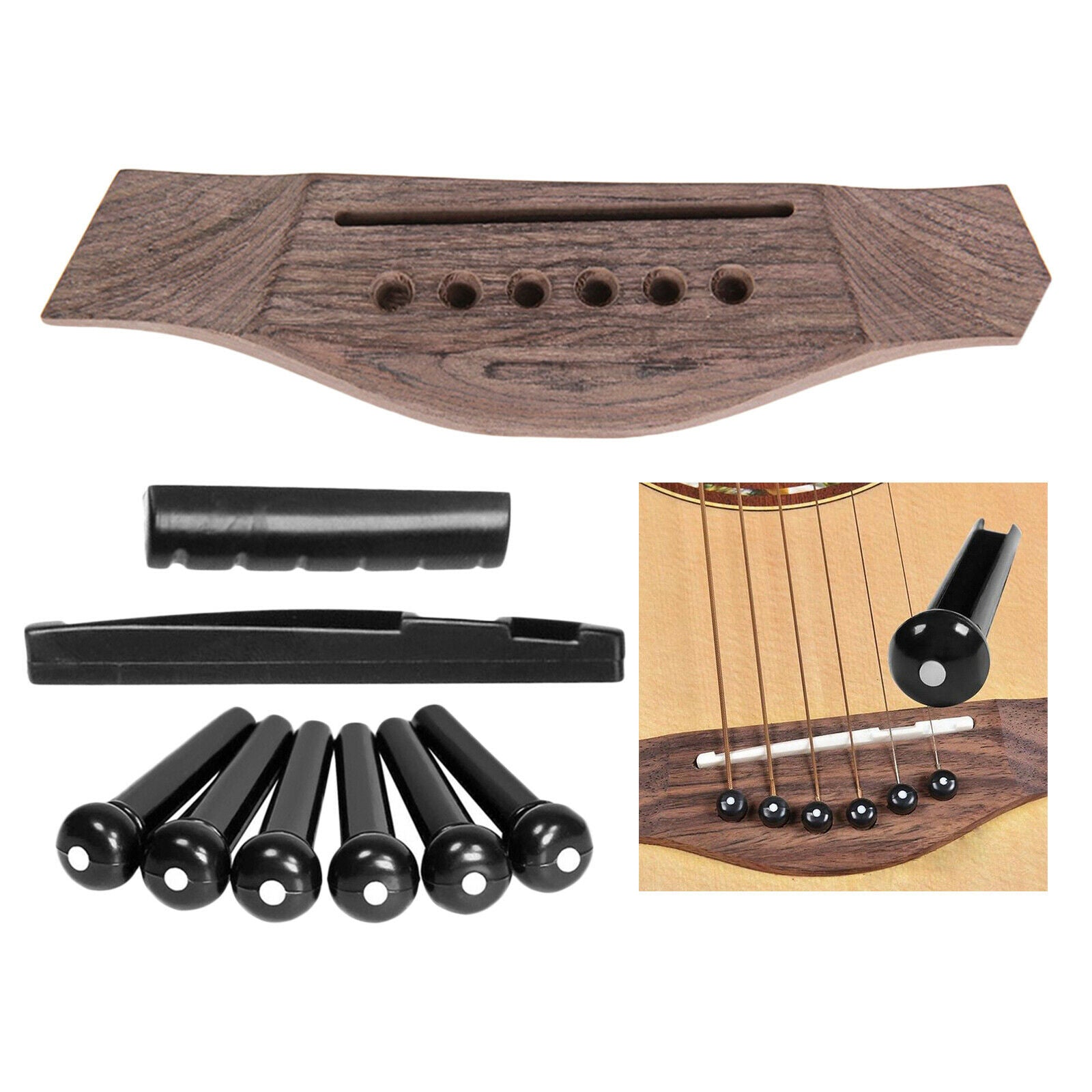Rosewood Classical Guitar Bridge Pins Nut Saddle Repairing Kit Accessories