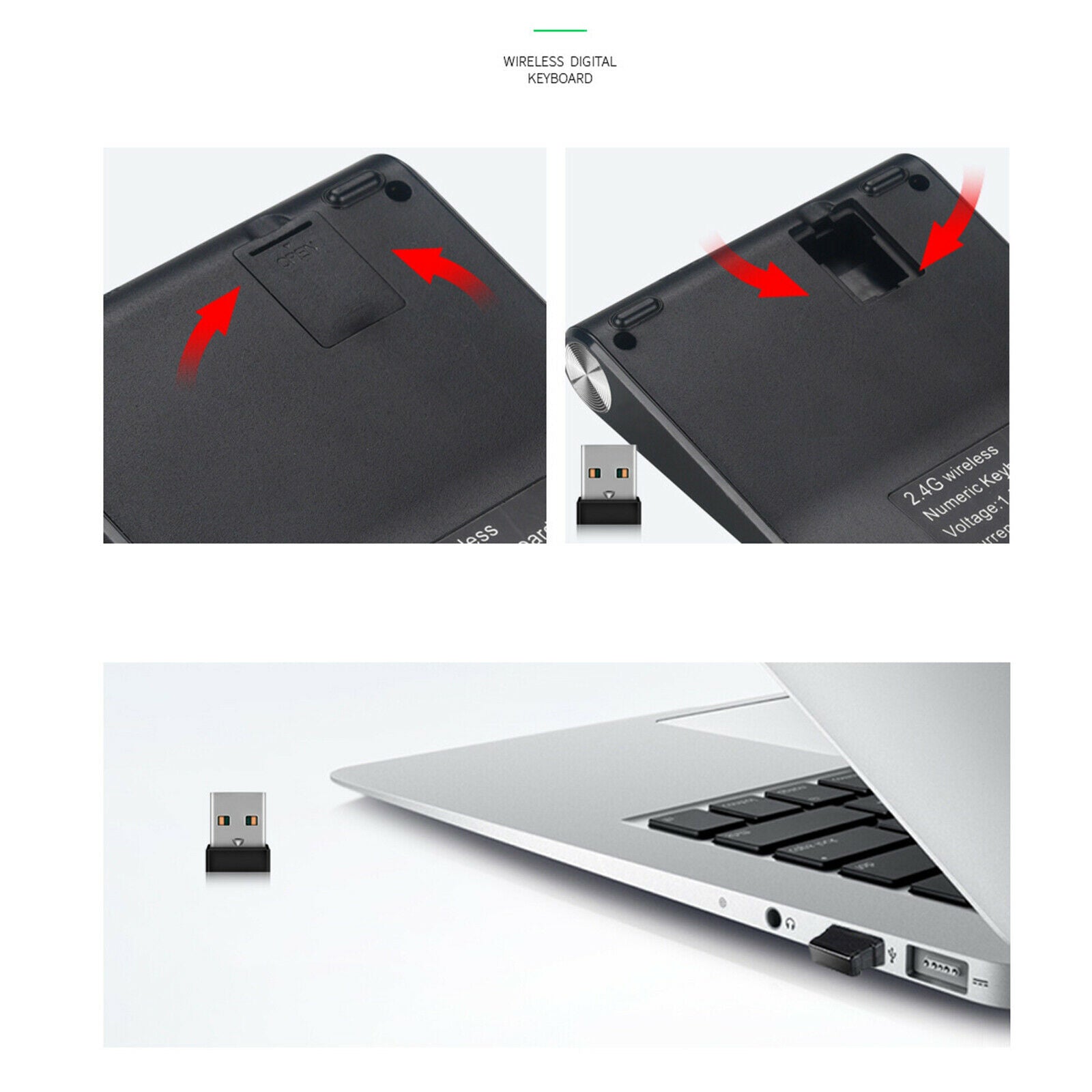 Wireless Numeric Keypad 20 Keys USB Receiver 2.4G Portable for PC Desktop