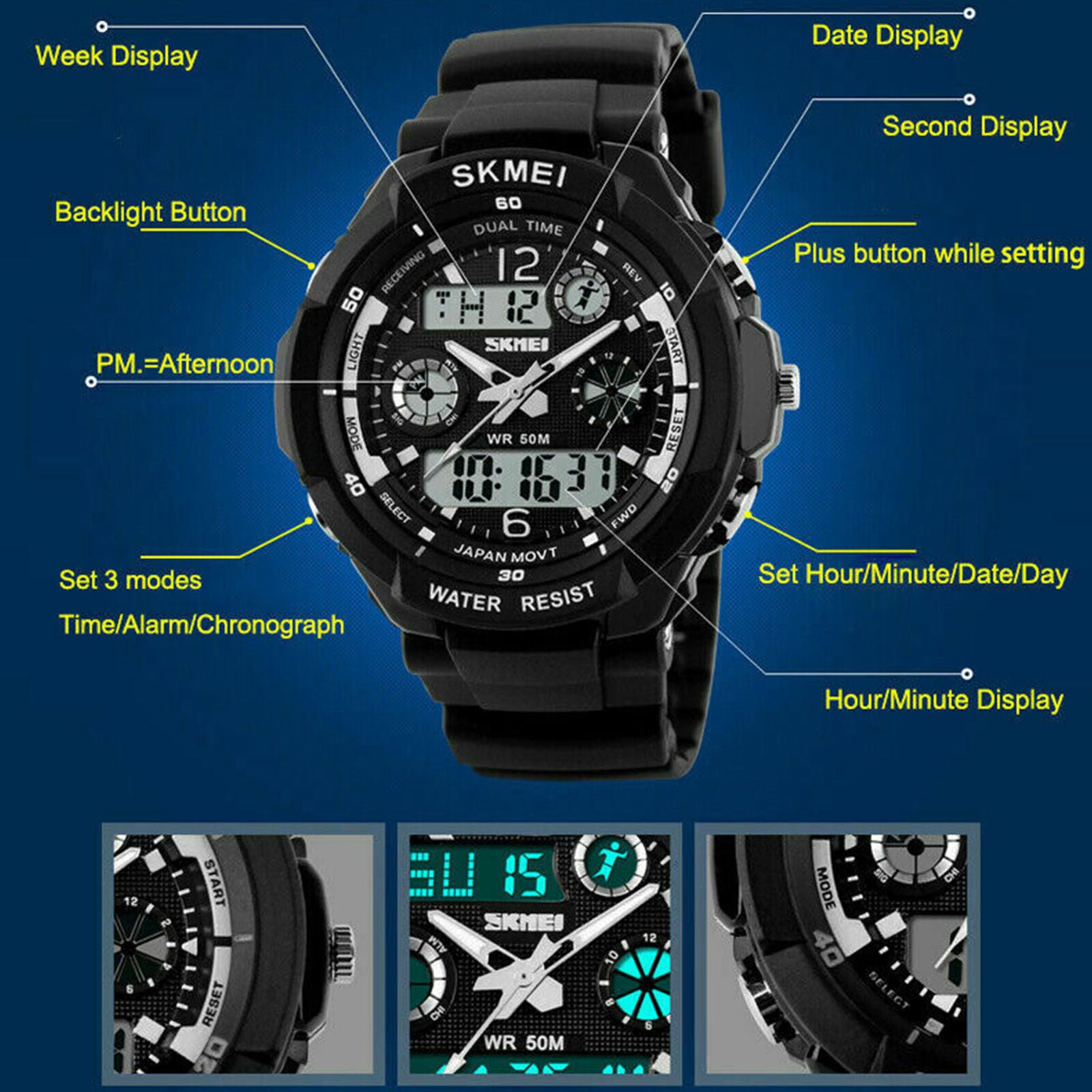 Men's Analog Digital Waterproof Military Army S-SHOCK Sport Quartz Wrist Watch