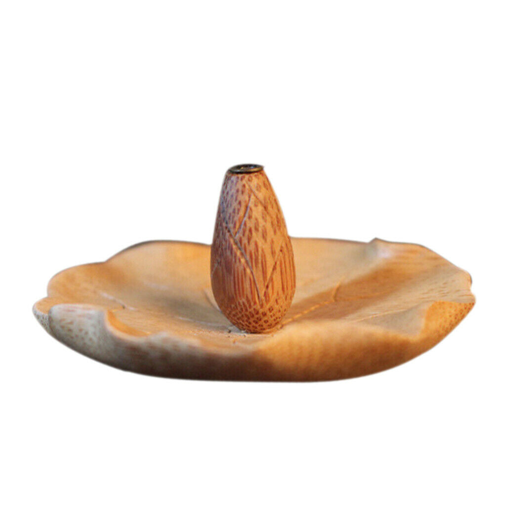 Bamboo Incense Burner Stick Holder Ash Catcher Plate Lotus Pattern Holder