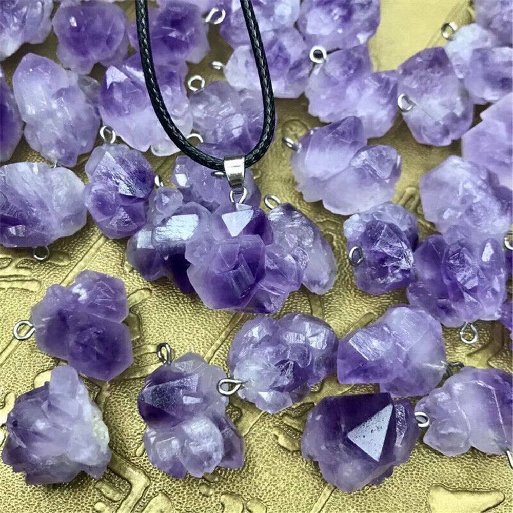 Natural Amethyst Crystal Stone Pendant Healing Mineral Necklace Gifts Decor New