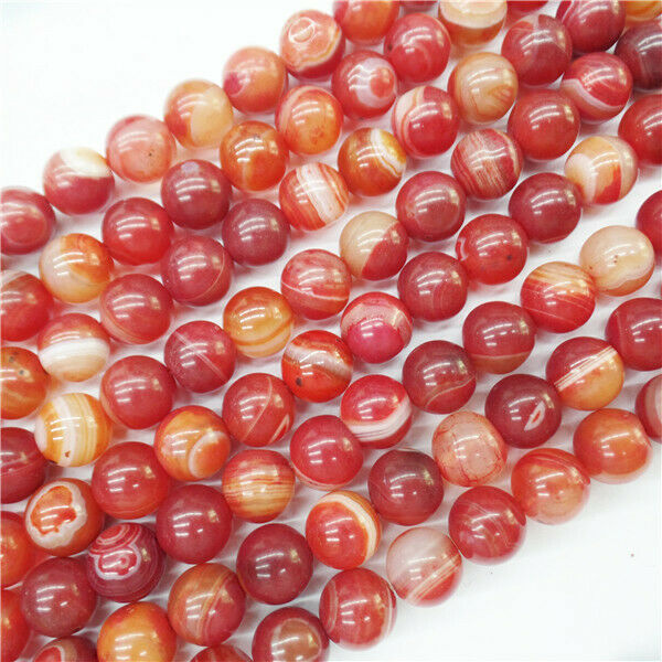 1 Strand 10mm Brown Red Stripes Onyx Agate Round Ball Loose Beads 15.5" HH9040