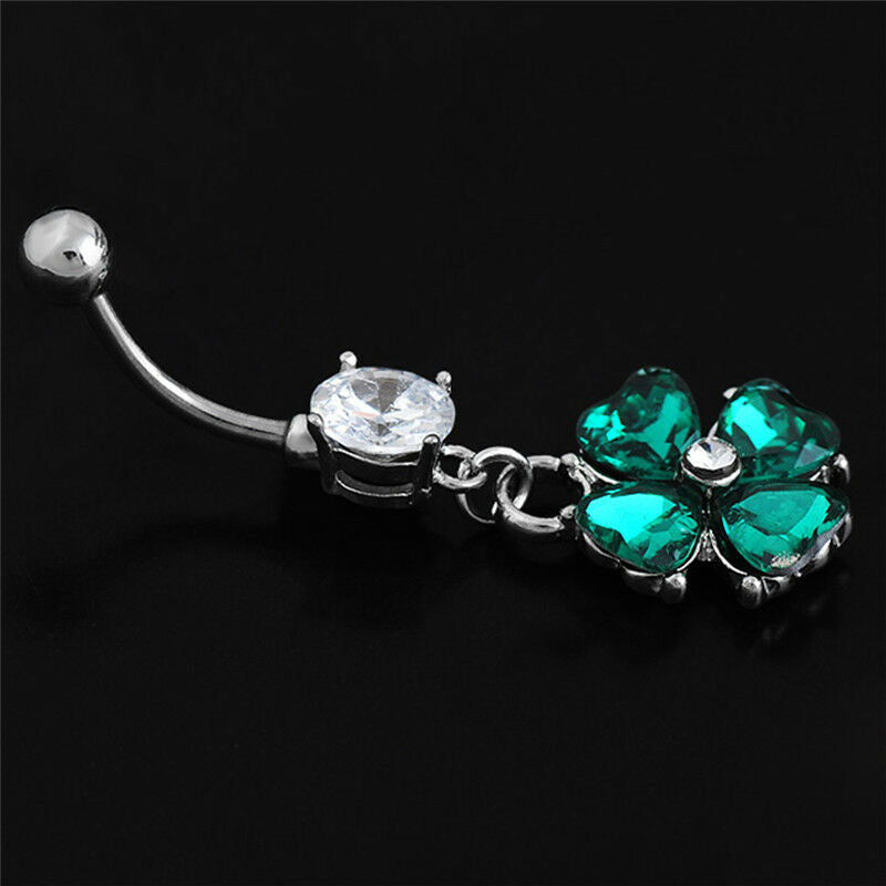Retro Crystal Clover Navel Piercing Sexy Belly Button Ring Body Piercin.l8