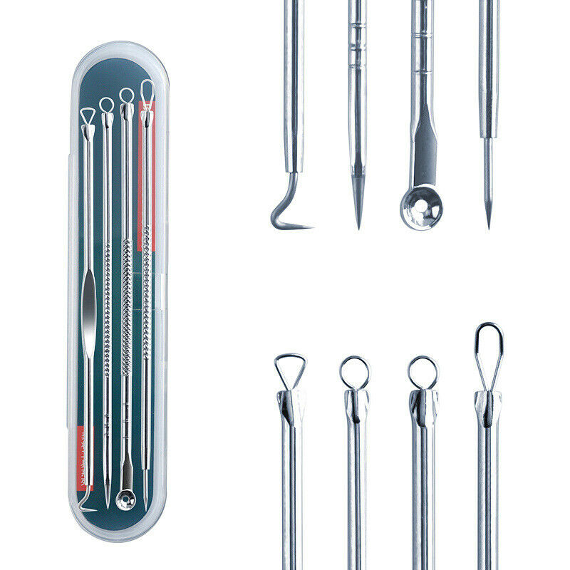 4pcs Stainless Steel Acne Removal Needles Pimple Blackhead Remover Tools Spoonï¼