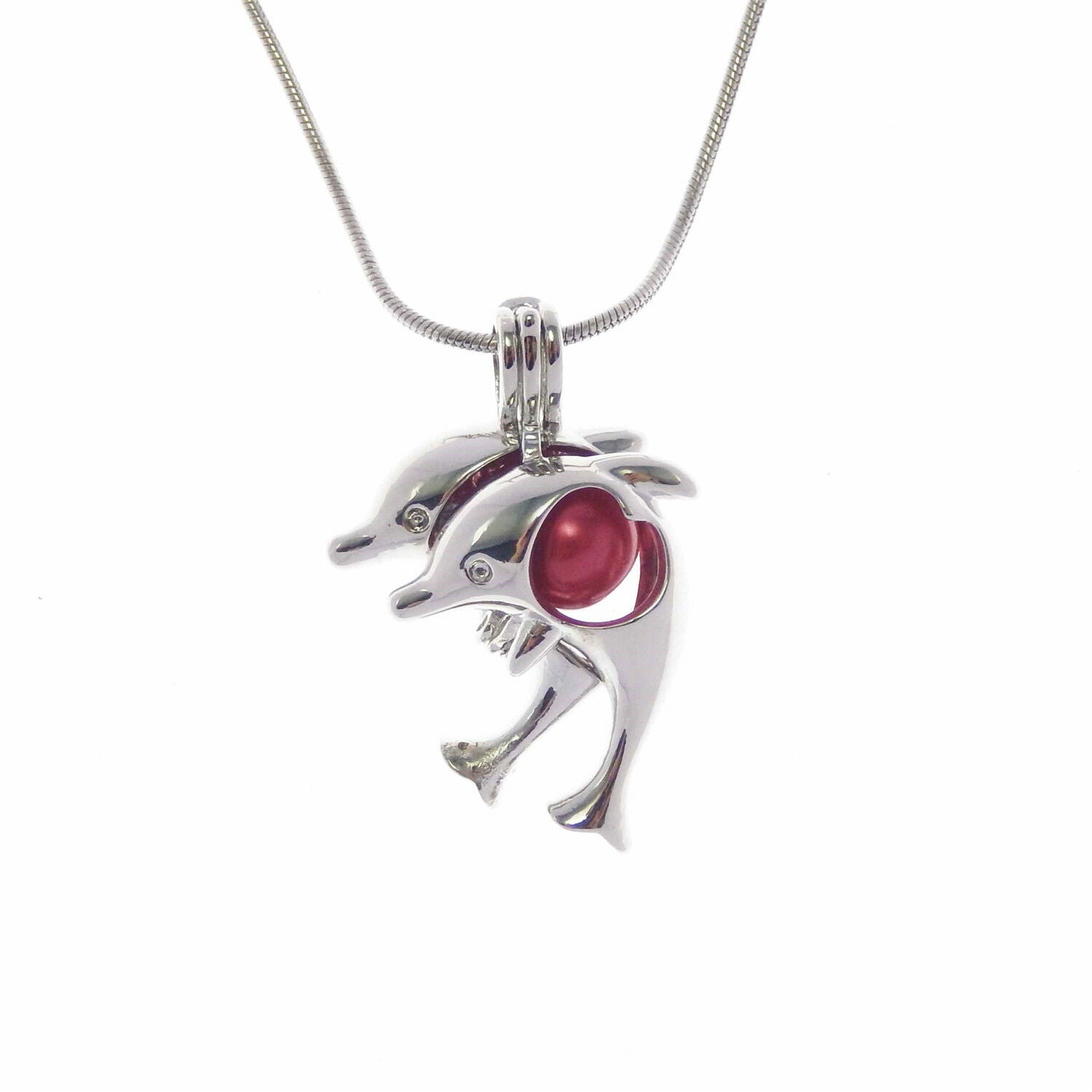 Fashion Womens Dolphins Look Locket Pearls & Beads Cage Pendant Necklace 50 CM