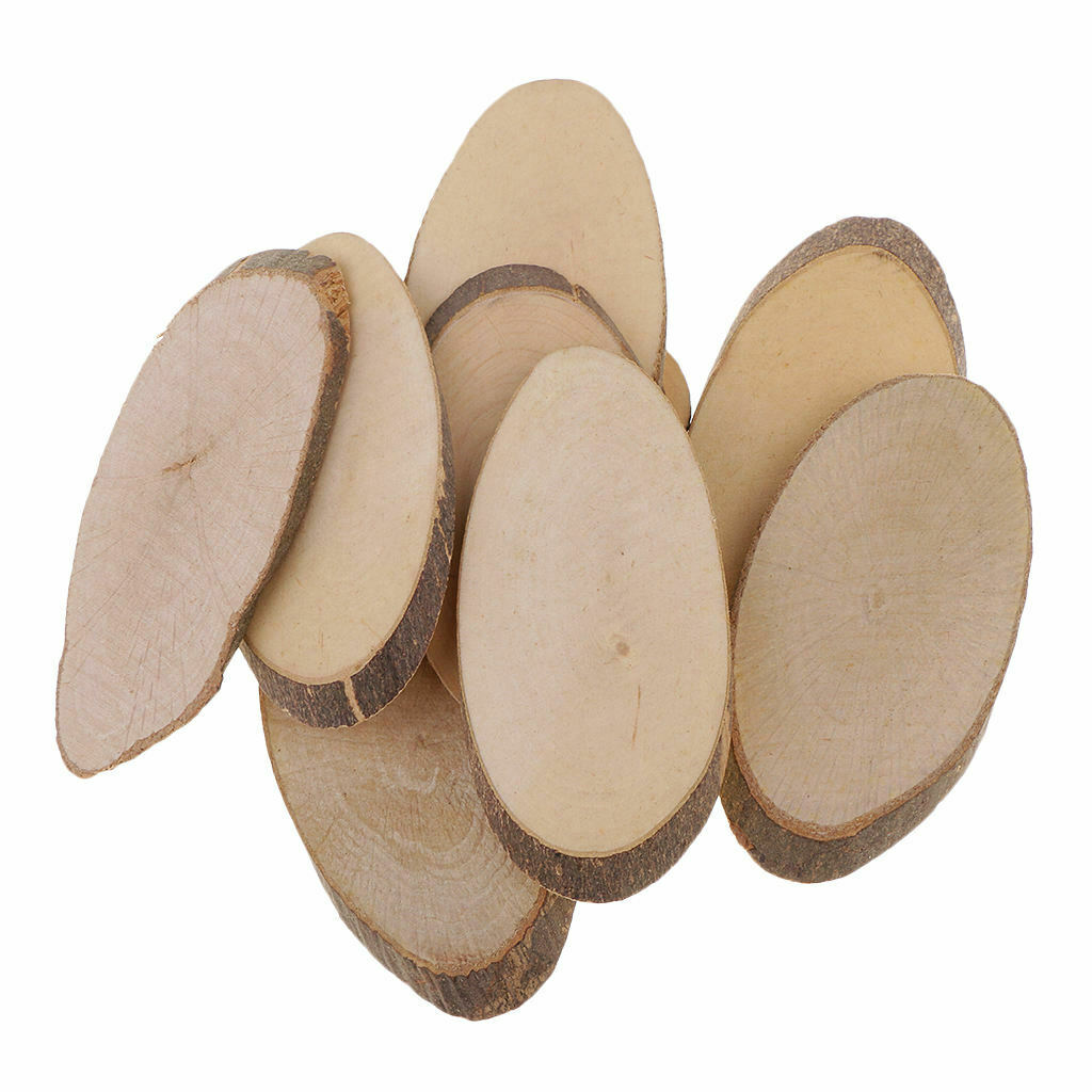 10X 10pcs Unfinished Wood Pieces Rustic Wooden Slices DIY Crafts Ornaments