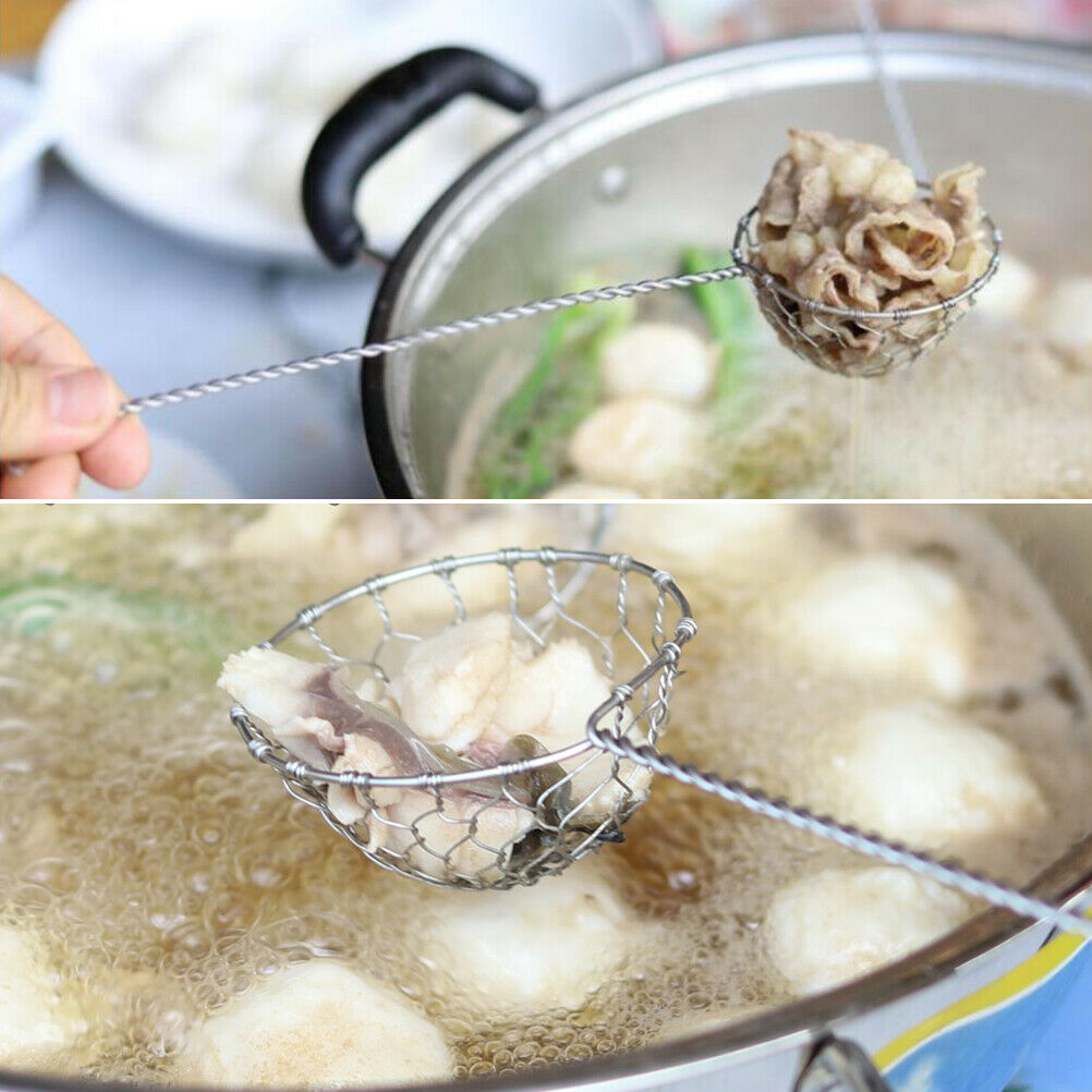 Long Handle Fondue Sieve Hot Pot Colander Stainless Steel Fondue Strainer