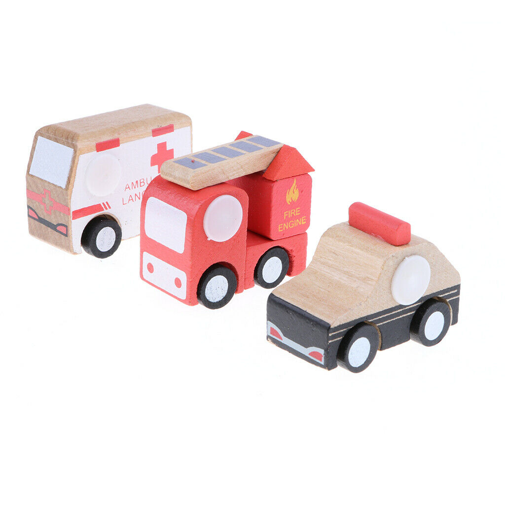 Wooden Urban Vehicle Set for Children - 12 Pieces, Truck, Bus, School Bus,