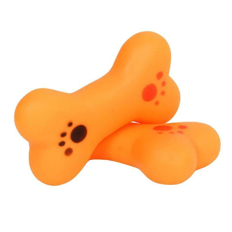 Dog Chew Toys Squeak Bones Paws Print Non-Toxic Plastic for Puppy Clean Teeth