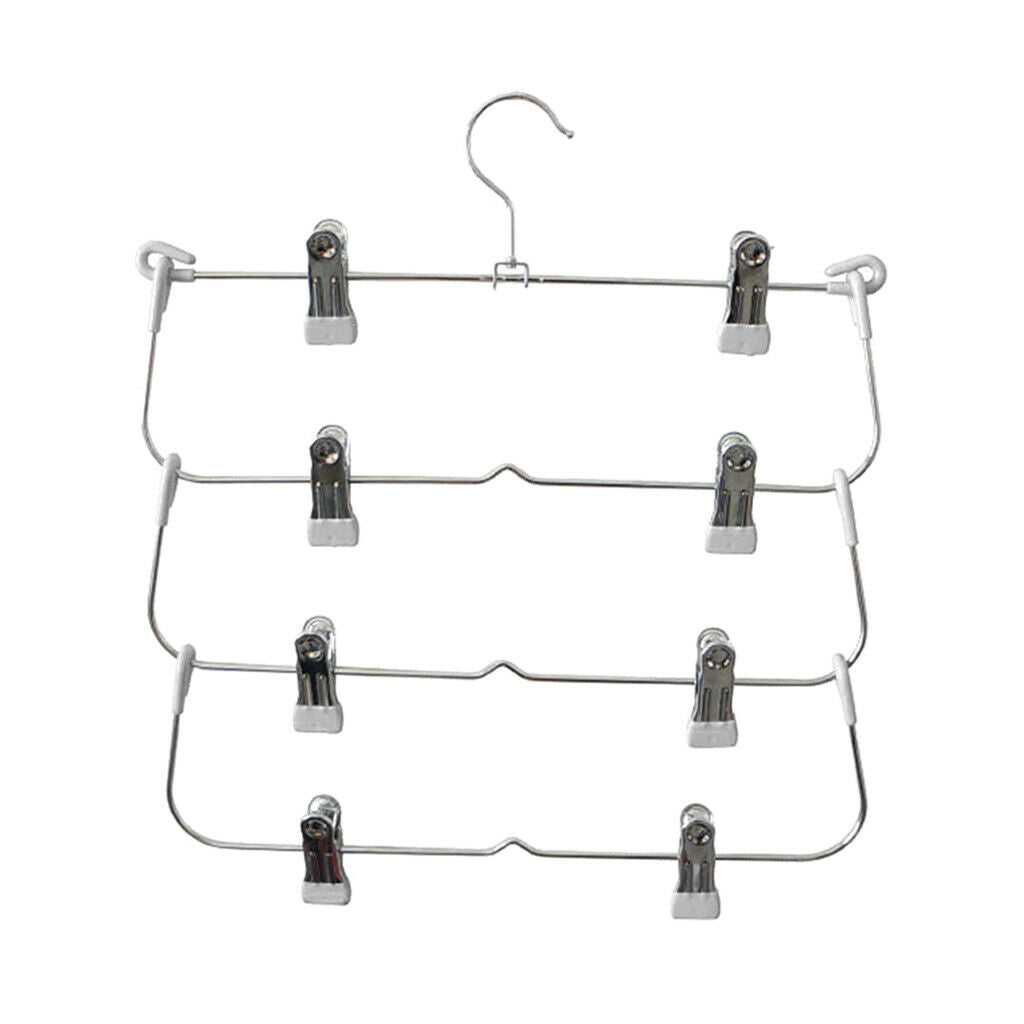 4 Tier Skirt Hangers Pants Hangers Closet Organizer Fold Up Hangers Gray