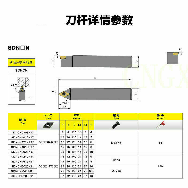 SDNCN0808K07 CNC Lathe External Turning Tool Holder for DCMT0702 Turning inserts