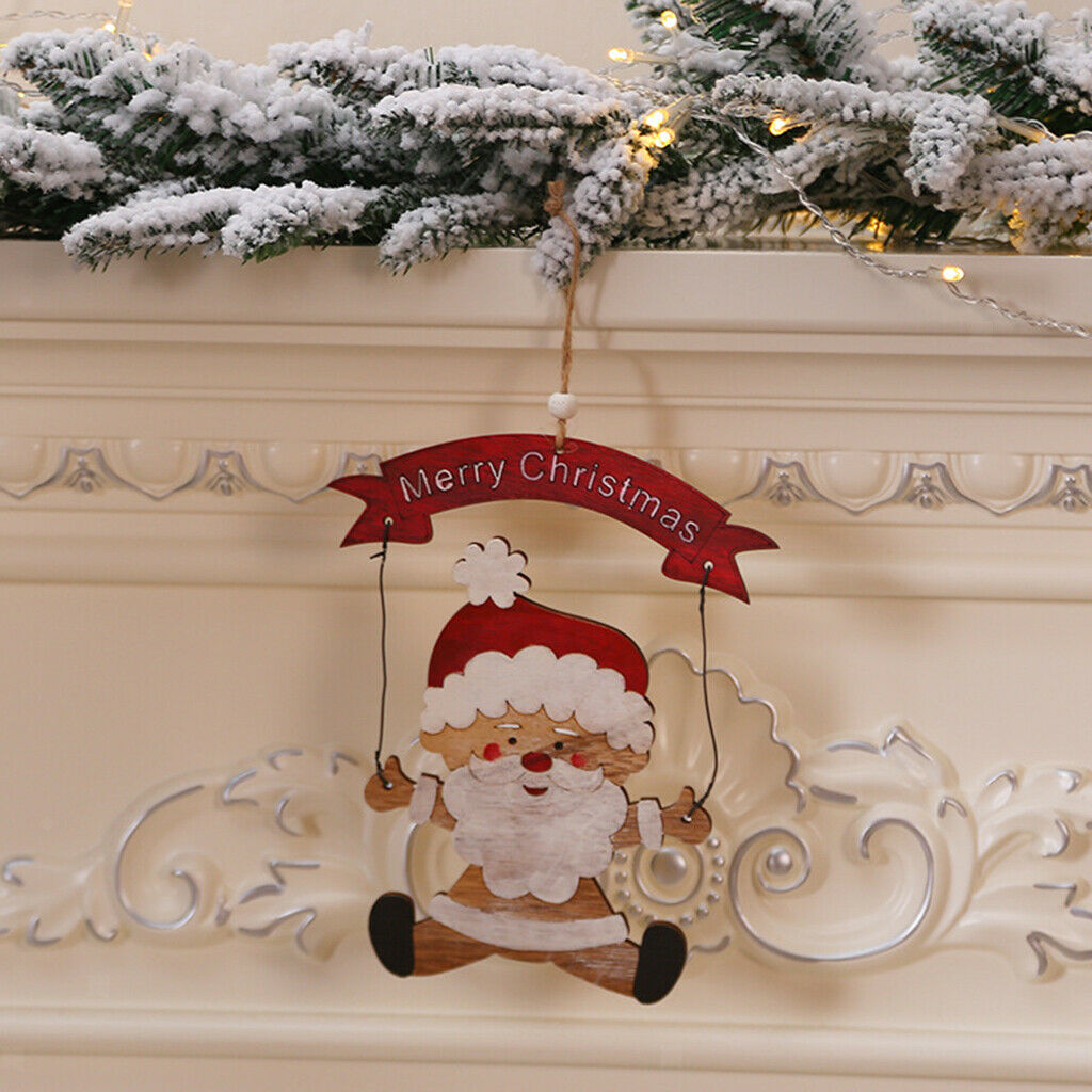 Christmas Santa Wooden Pendants Xmas Ornaments Window Wall Hanging Decors
