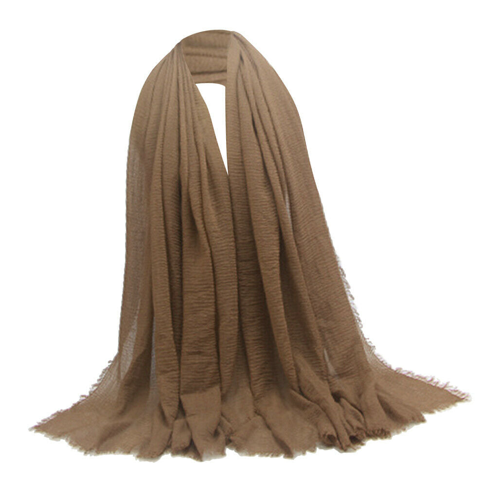 2Pcs Fashion Soft Long Scarf Plain Pleated Hijab Shawl Turban Head Scarf