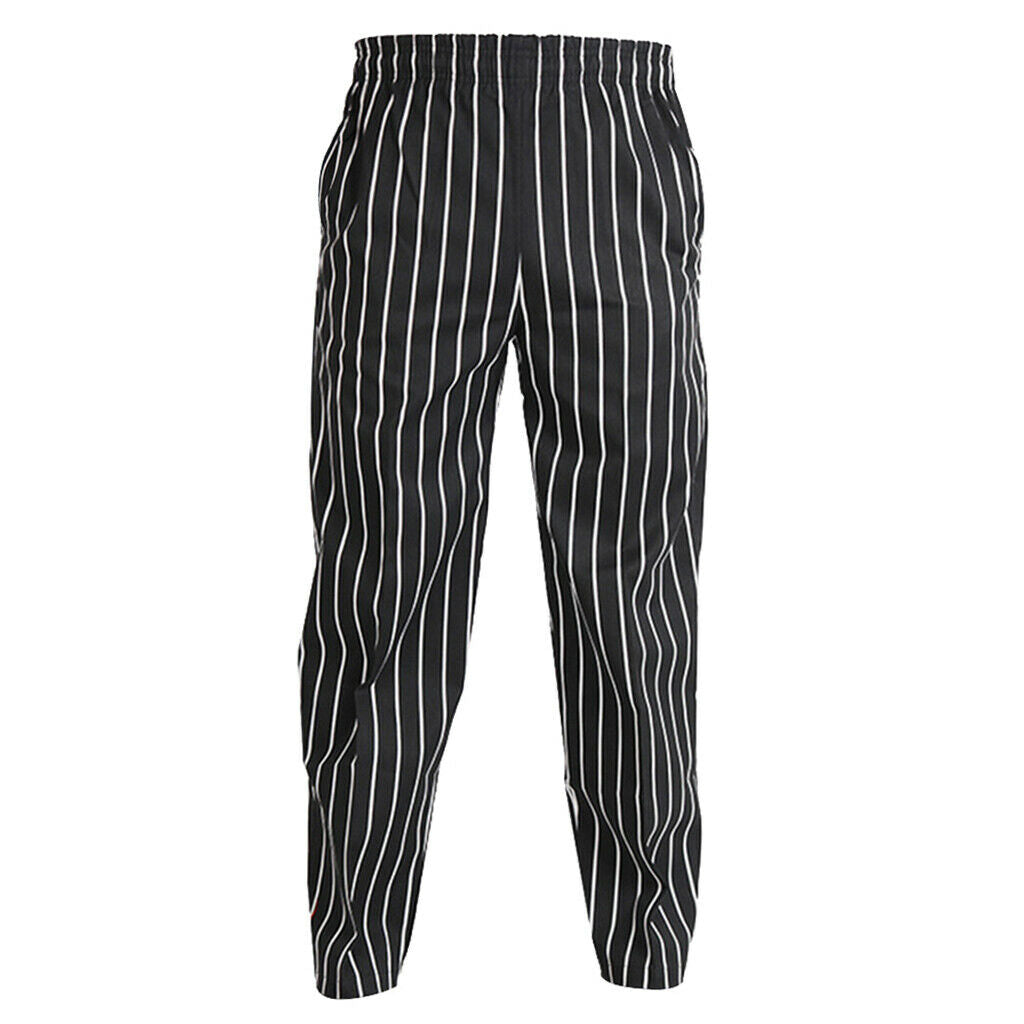 2X Elastic Restaurant Cafe Chef Waiter Pants Trousers Uniform Accs Striped XXL