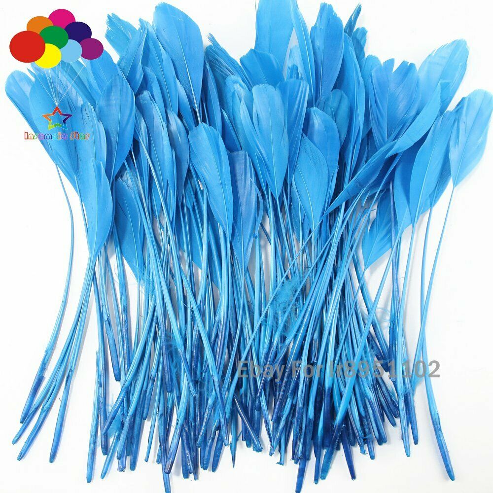 Top Quanlity Stripped Goose Feathers 100 pcs 6-8 inches or 15-20 cm blue lake