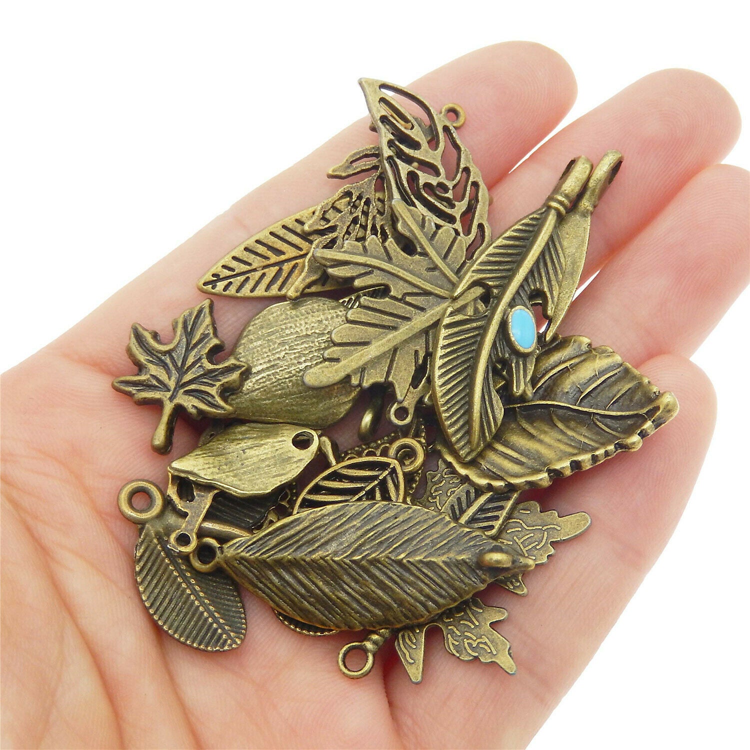 30pcs Jewelry Accessories Retro Bronze Mixed Tree Leaves Alloy Charms Pendants