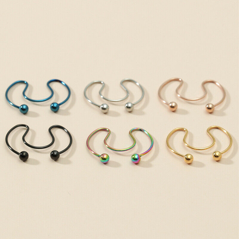 6Pcs Stainless Steel Nose Ring Piercing Nose Stud Clip Sexy Body Jewel.l8