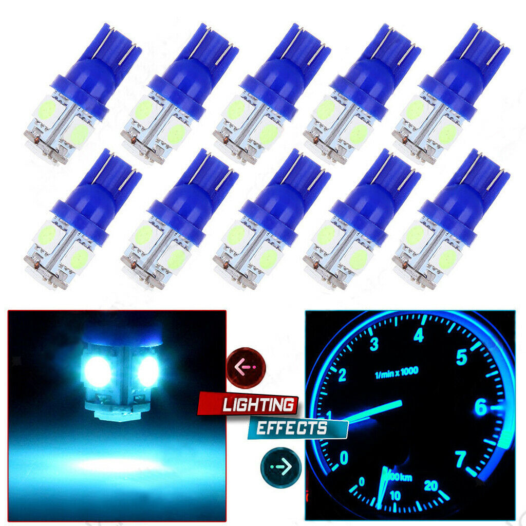 10pcs Ice Blue Canbus Error Free T10 W5W 5SMD 5050 LED Car Dash Wedge Bulbs