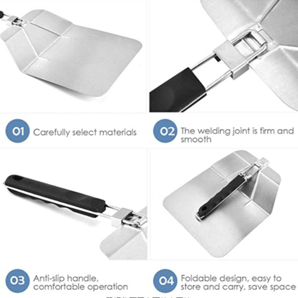 Stainless Steel Pizza Shovel Pies Folding Handle Cutter Kitchen Cake Spatula