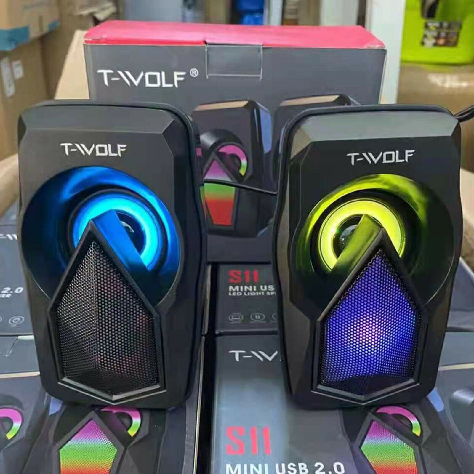 Portable Mini USB Powered Computer Speakers with RGB Light 3.5MM Audio