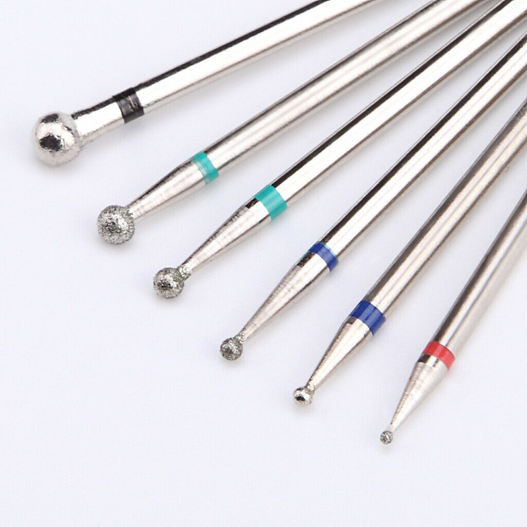 6x Nail Drill Bits Ball Head 3/32" Diamond Cuticle Clean Electric Files Bits