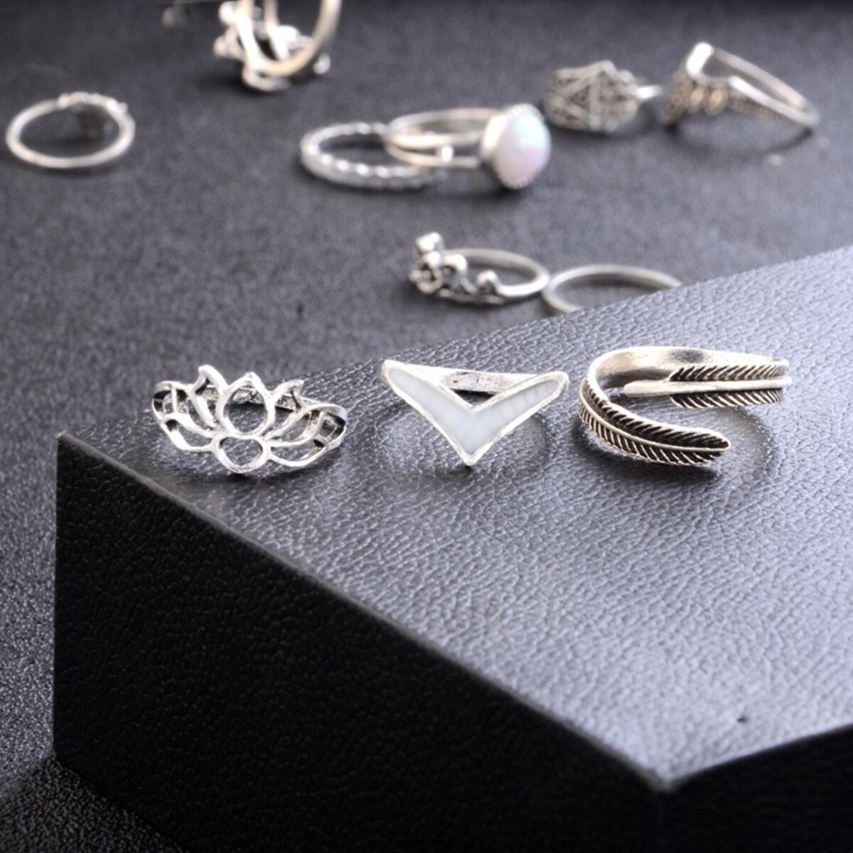 13 PCS/Set Boho Fatima Elephant Lotus Knuckle Rings Opal Rings Set Jewelry