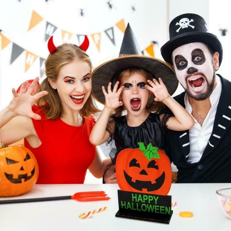 Happy Halloween Pumpkin Wooden Desktop Ornaments Creative Decor for Home Indoor