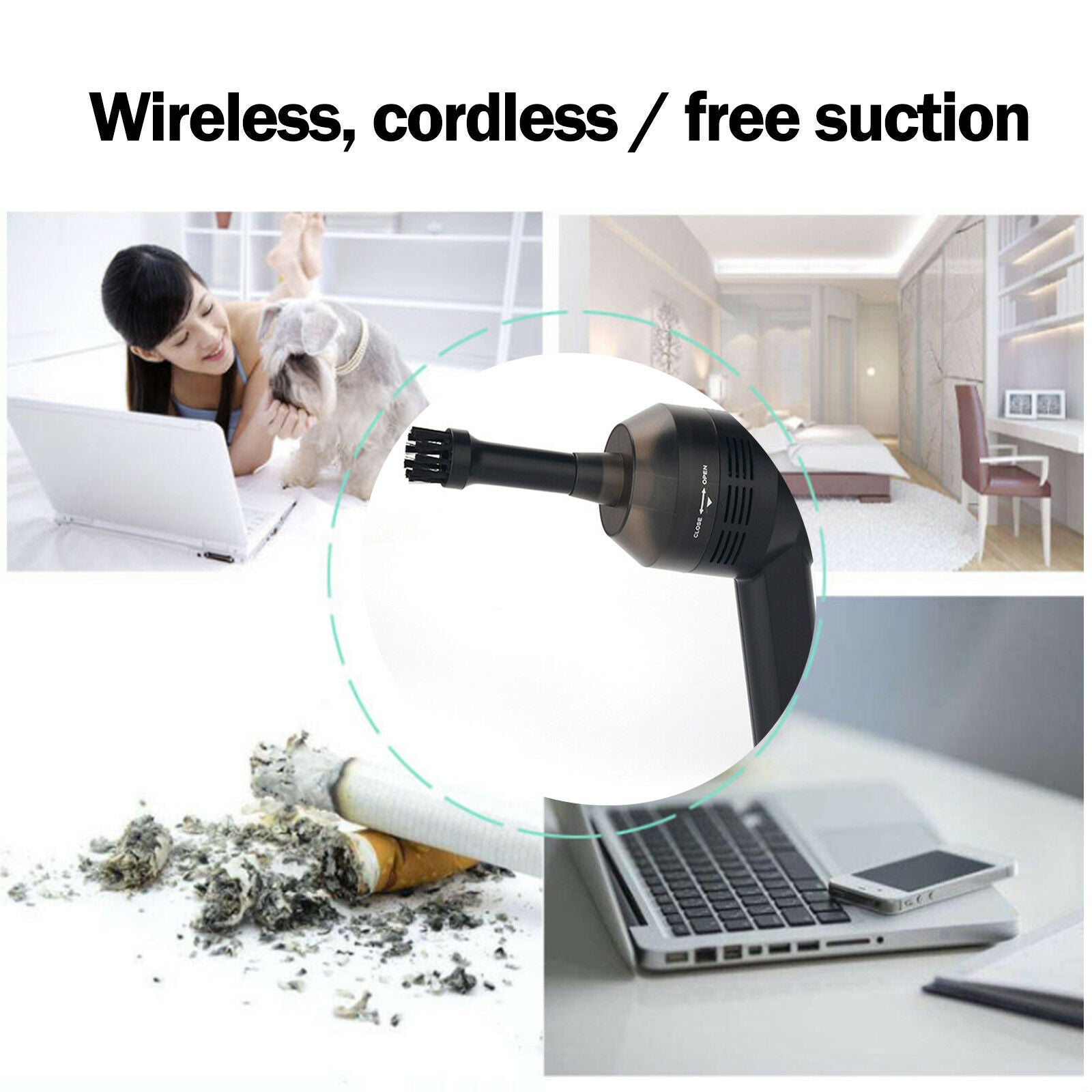 Mini Cordless Handheld Vacuum Cleaner Battery Powered VAC with Dust Bag