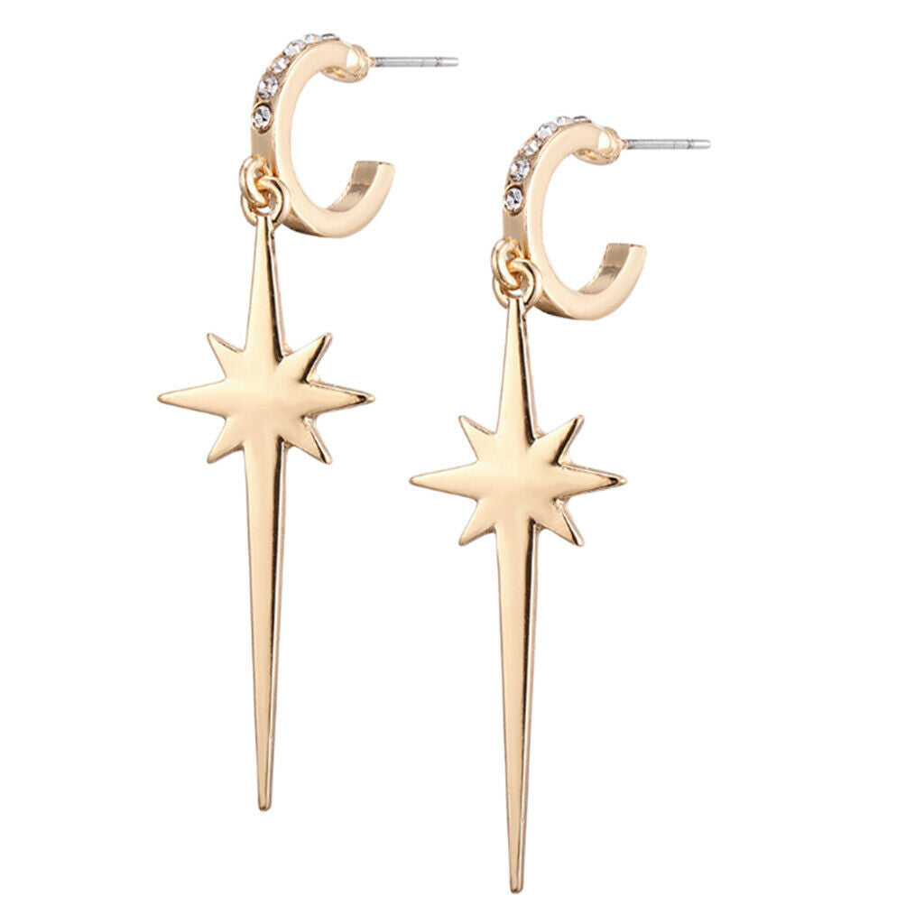 2x Crystals Stud Earrings Simple Dangle Earrings Golden Ear Studs Jewelry