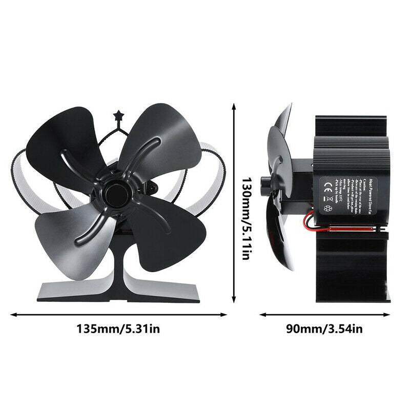 Mini 4 Blade Wood Stove Fan Fireplace Fire Heat Powered Saving Ecofan Silent