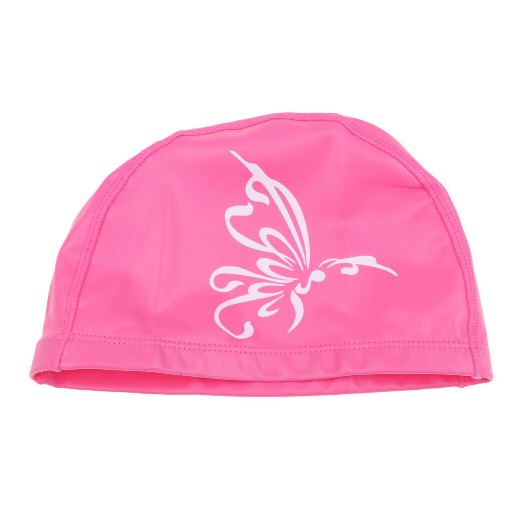 Unisex PU Waterproof Swimming   Hat Ear Long Hair Cover Bathing   Pink