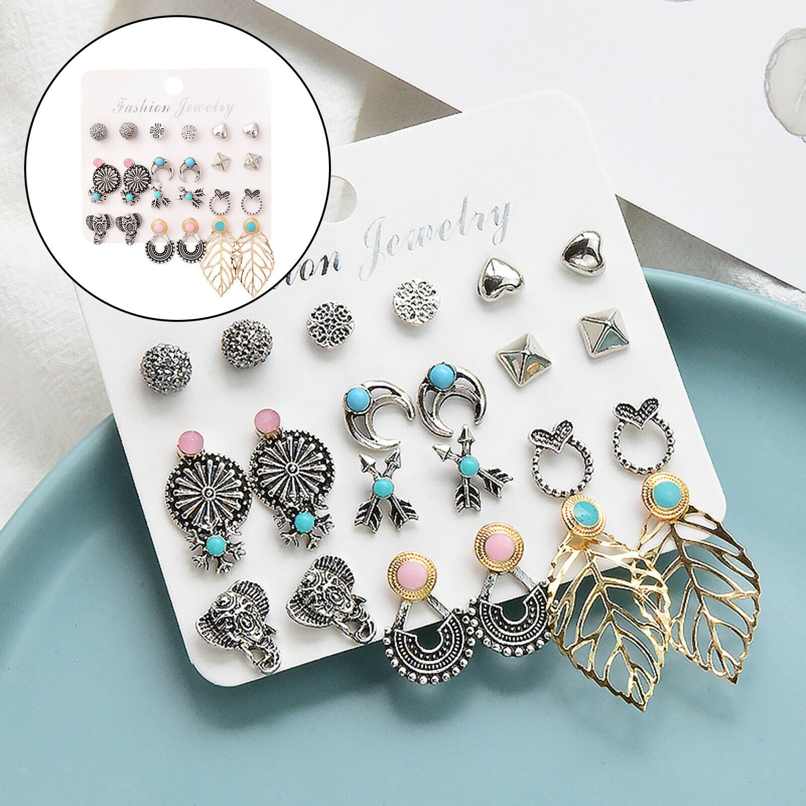 12 Pairs Alloy Earrings Multiple Women Small Ear Stud Jewelry Xmas Gifts