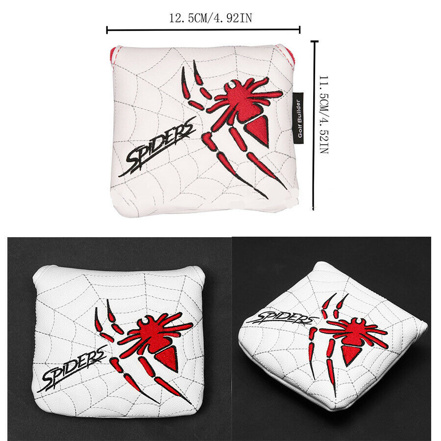 White Square Mallet Putter Head Cover Magnetic Spider Embroidery For Golf Club