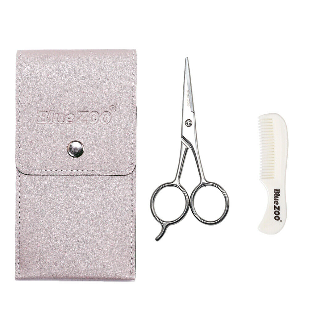 Beard Scissors Facial Hair Trimmer Trimming Styling w/Comb Pouch Set Gray