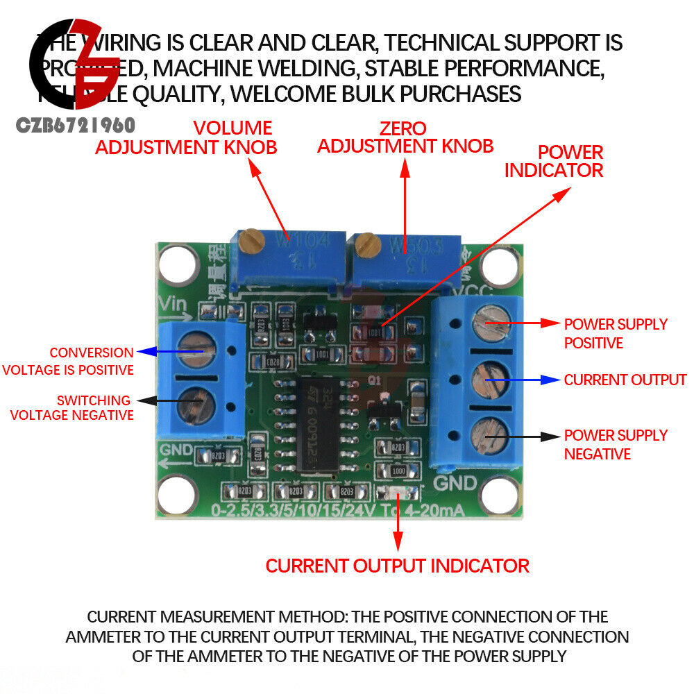 0-2.5V/3.3V/5V/10V/15V/24V to 4-20mA Voltage to Current Signal Conversion Module